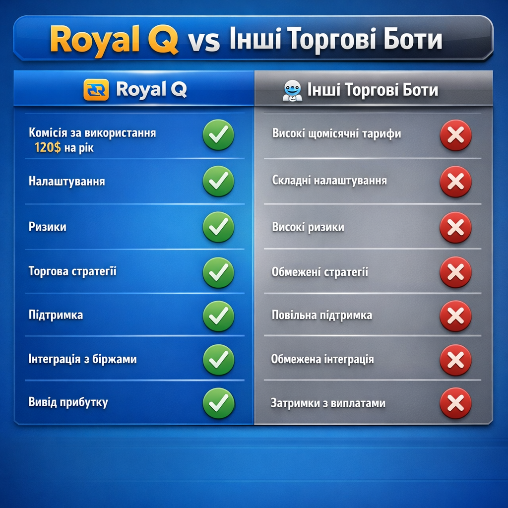 Royal Q vs інші торгові боти порівняння автоматичної криптоторгівлі та результатів