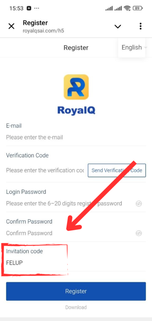 реєстрація Royal Q по запрошенню FELUP як створити акаунт покроково