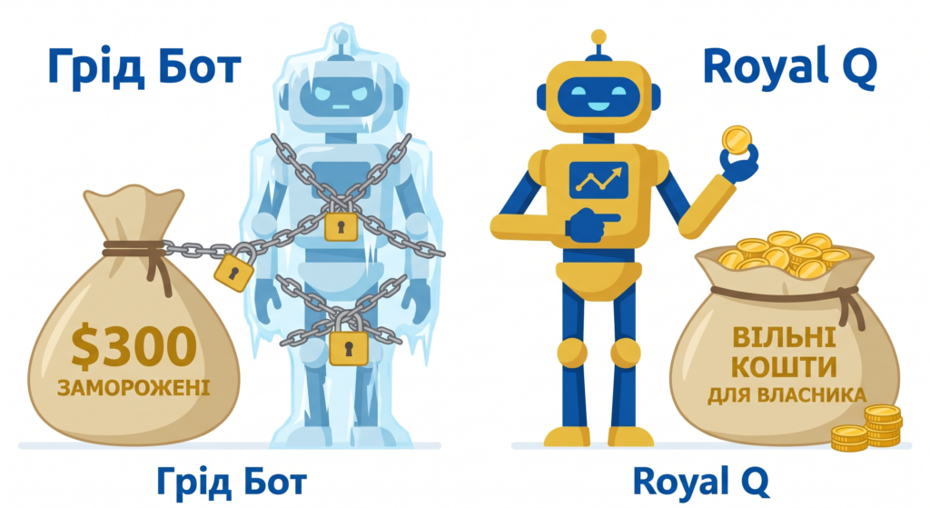 порівняння grid bot та Royal Q різниця стратегій автоматичної криптоторгівлі