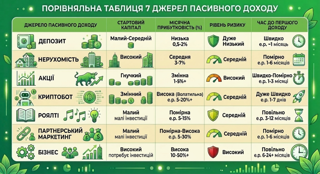 7 джерел пасивного доходу ідеї заробітку онлайн та інвестиції 2026