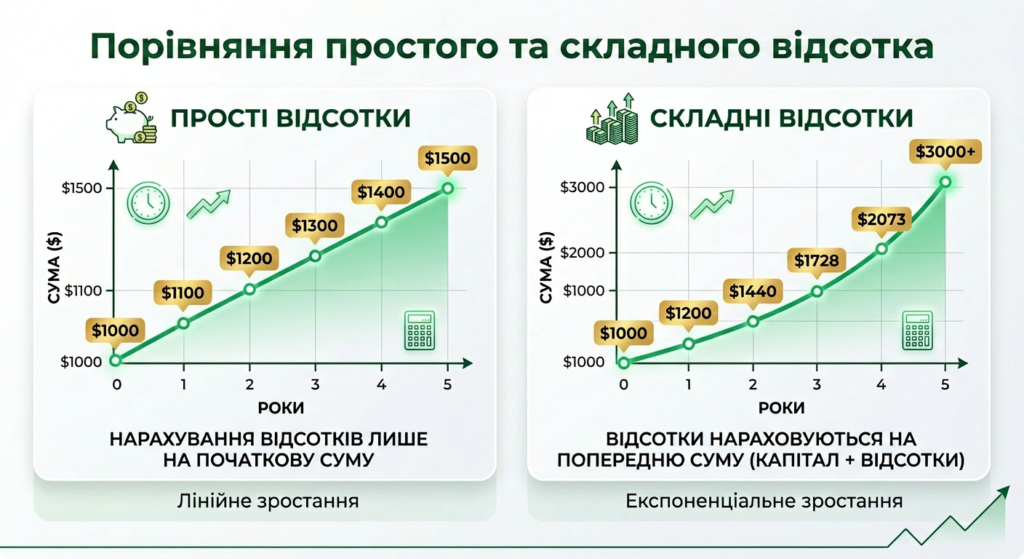 порівняння простого і складеного відсотка різниця у зростанні капіталу